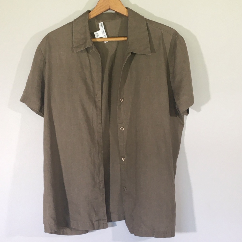 Josephine Chaus Sport Linen Camp Shirt Size L Mocha Mousse
